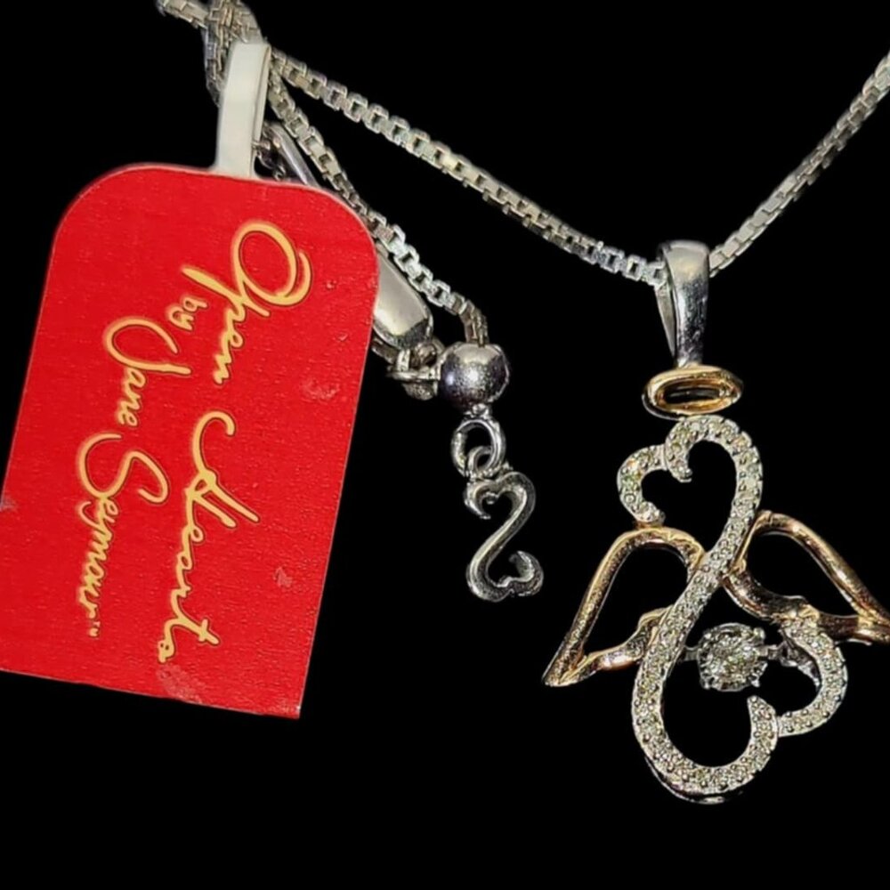 Open Heart Rhythm in Motion 1/6 ct tw Diamond Angel Necklace in 10K Rose Gold/SS